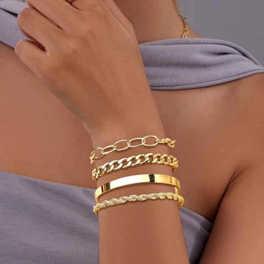 Chunky Stackable Bracelet Set Minimalist Dainty C… - image 3